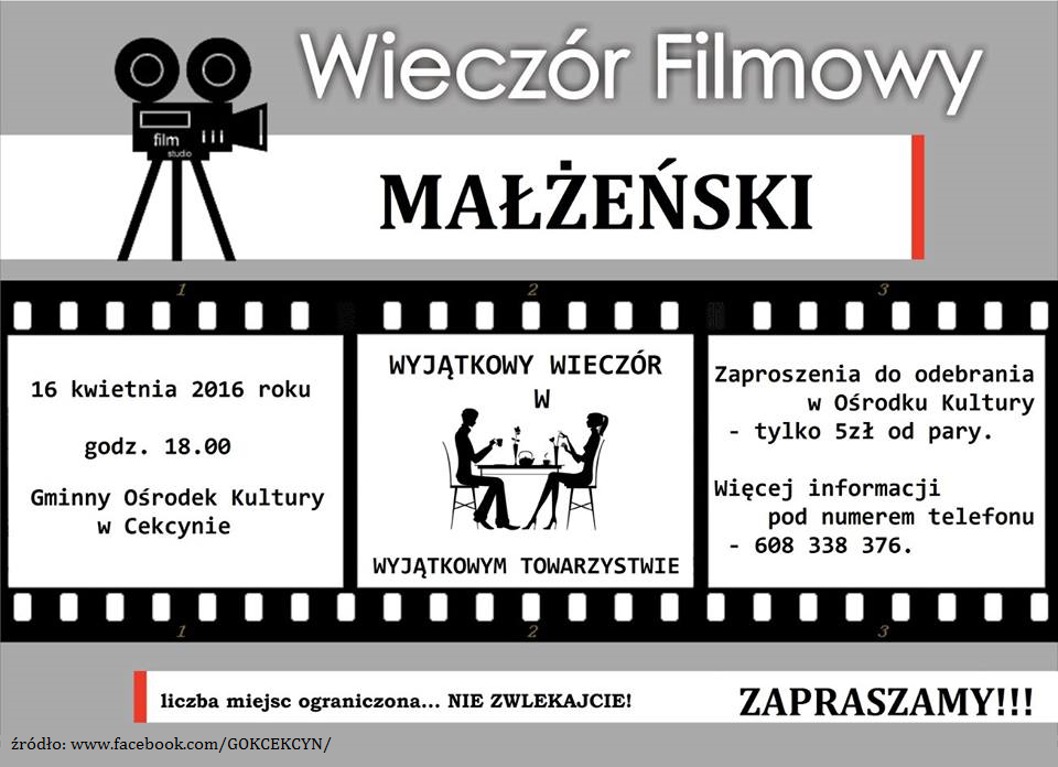 „Wieczór Filmowy MAŁŻEŃSKI” w Cekcynie